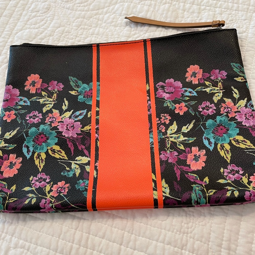 Banana Republic Floral Clutch with Orange Racing Stripe